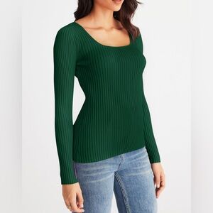 MEROKEETY Women's 2025 Square Neck Long Sleeve Ribbed Knit Tops 
Size XXL
New